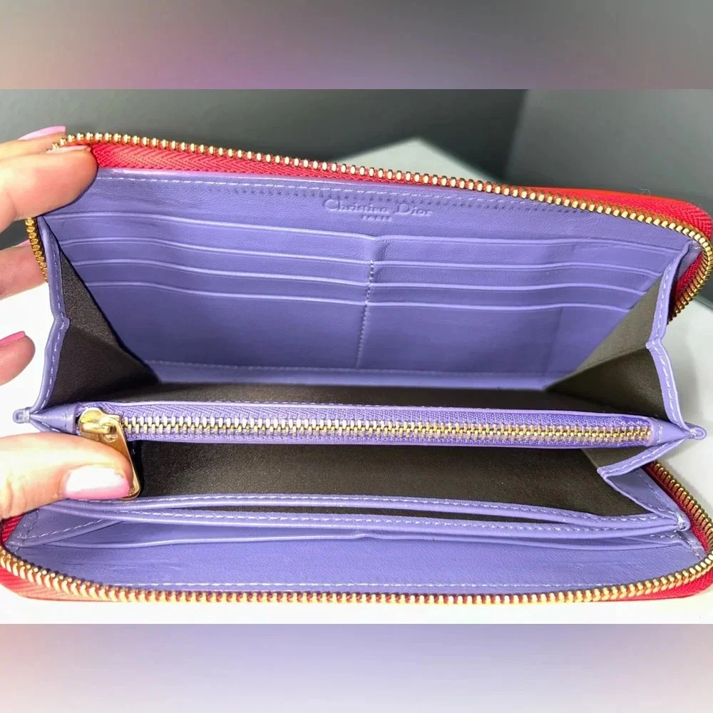 Christian Dior Diorissimo Red Patent Leather Zippy Wallet